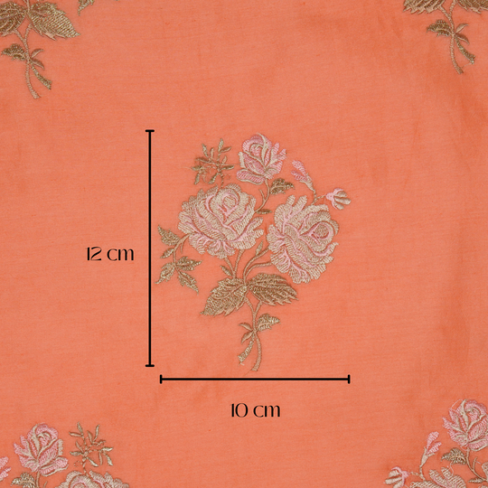 Nuryn Dark Peach Chanderi Embroidered Fabric in Floral Buta Pattern