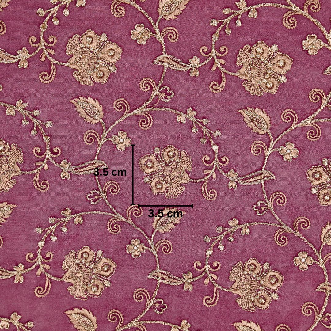 Aliya Magenta Viscose Georgette Embroidered Fabric in Jaal Pattern