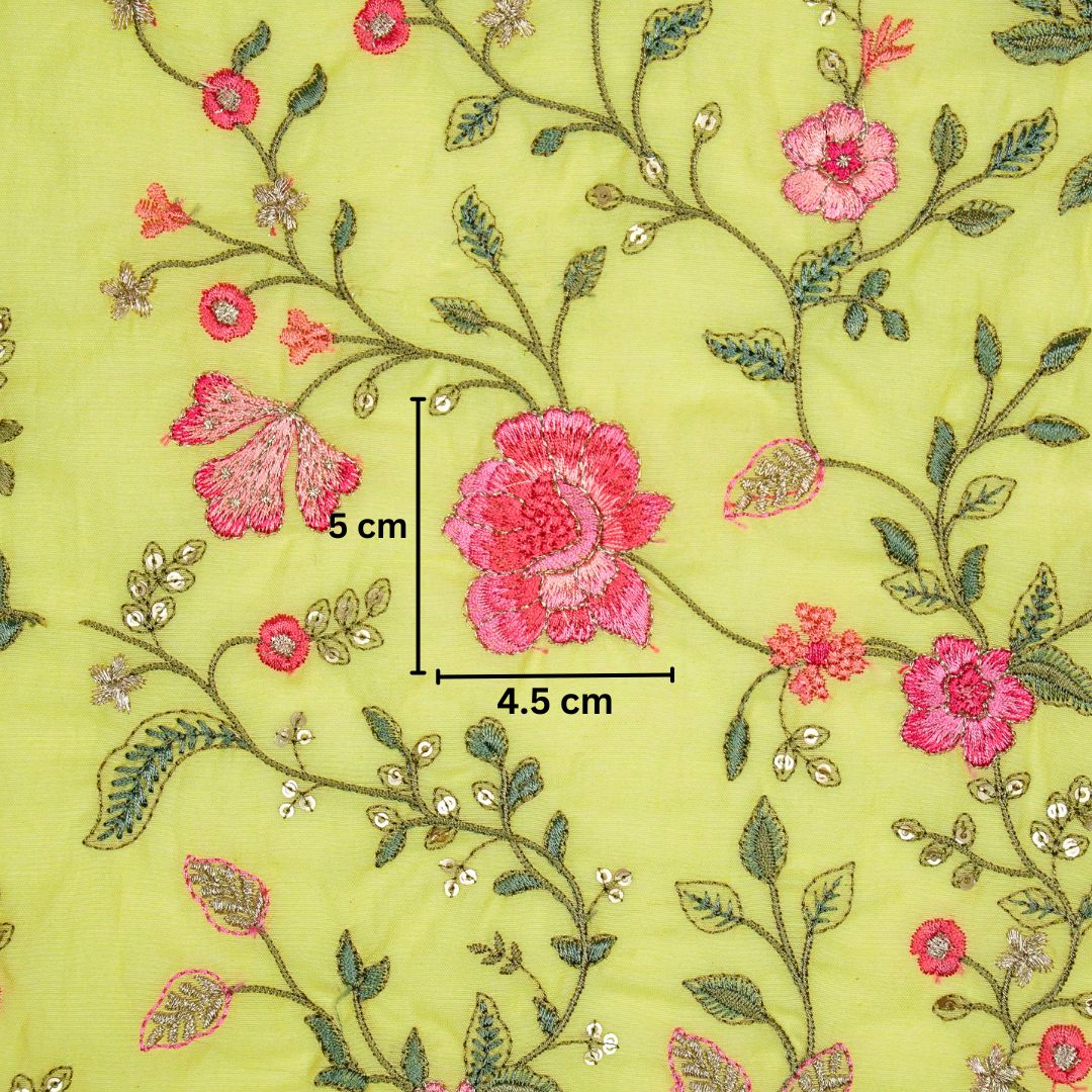 Nagma Chrome Yellow Chanderi Embroidered Fabric in Jaal Pattern