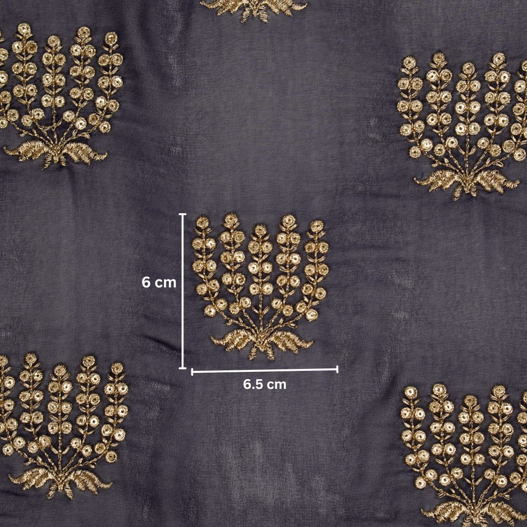 Aina Navy Blue Viscose Georgette Embroidered Fabric in Buta Pattern
