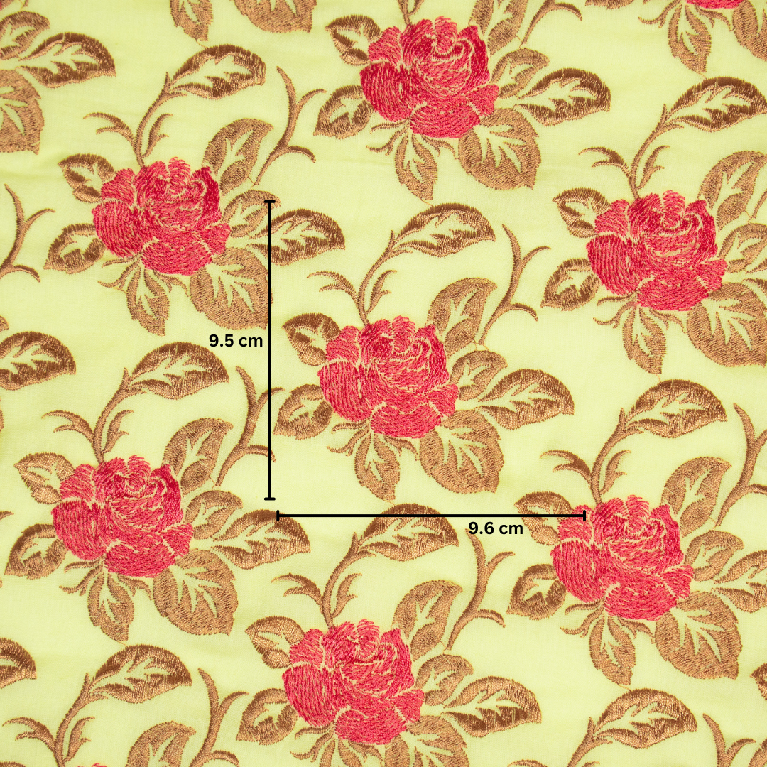 Riha Lemon Cotton Embroidered Fabric in Jaal Pattern