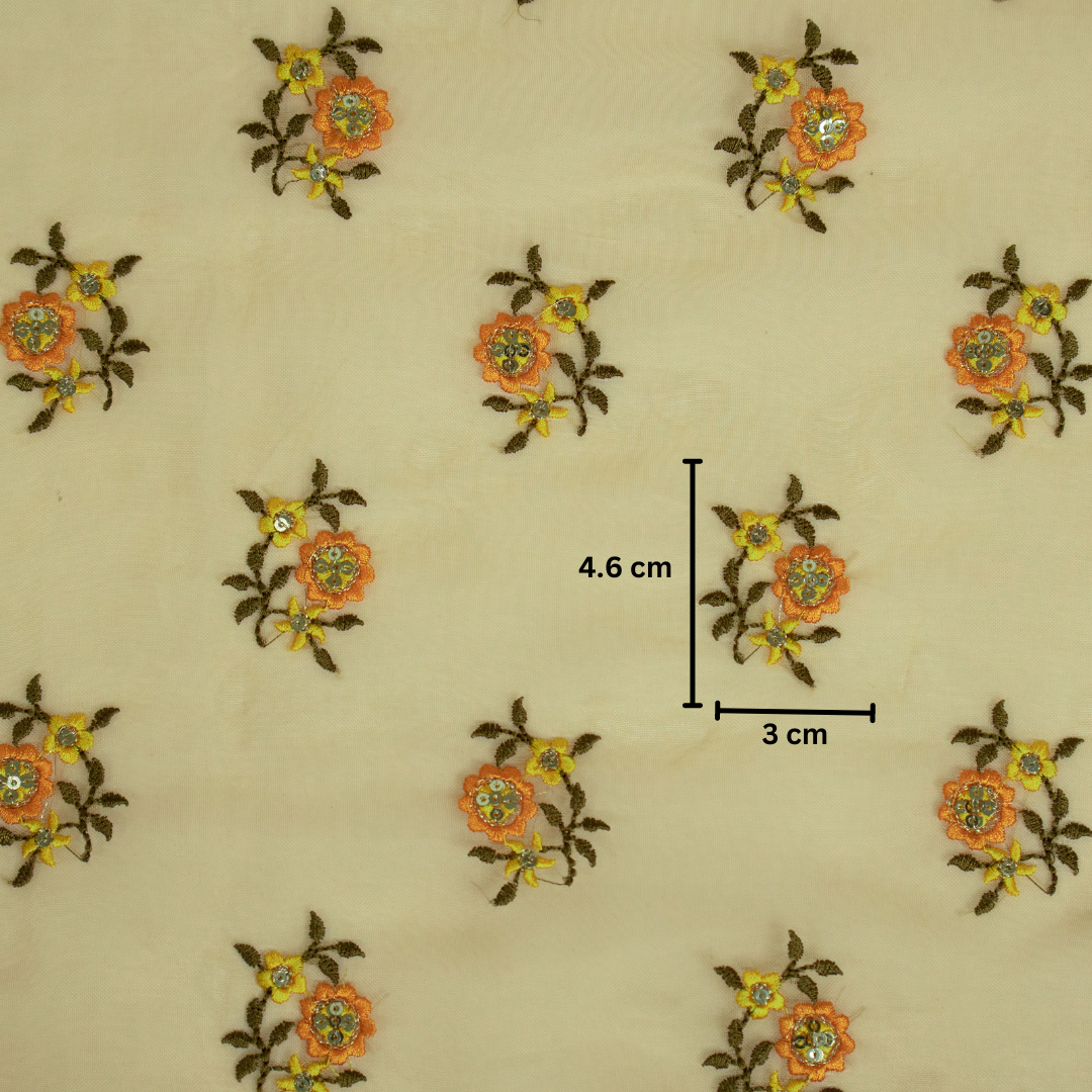 Wafiza Mango Viscose Organza Embroidered Fabric in Buti Pattern