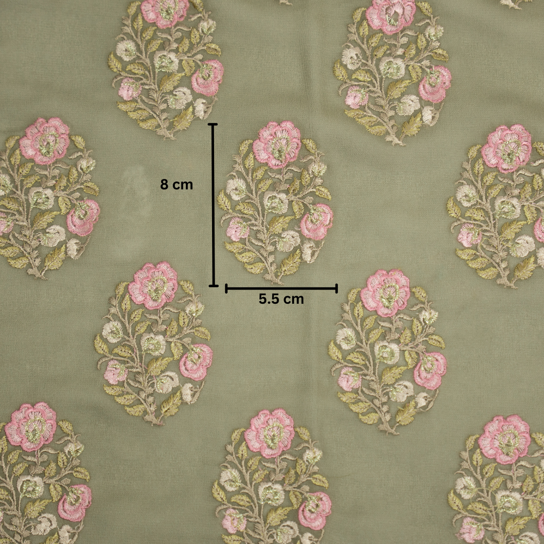 Haima Mouse Viscose Georgette Embroidered Fabric in Buta Pattern