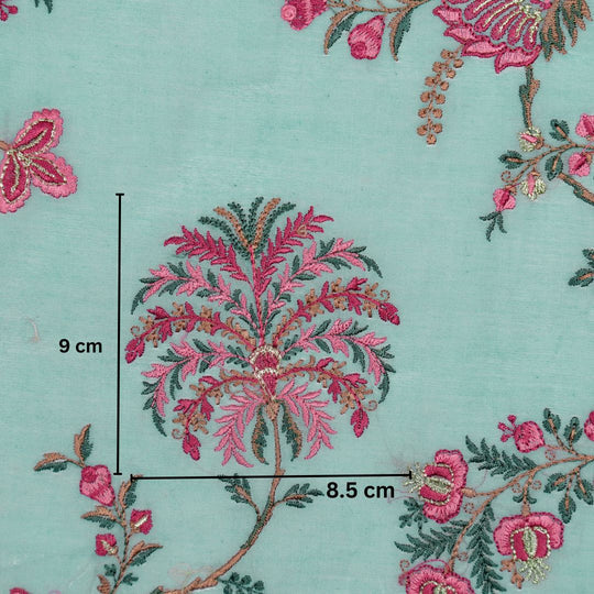 Yalina Sky Blue Chanderi Embroidered Fabric in Jaal Pattern