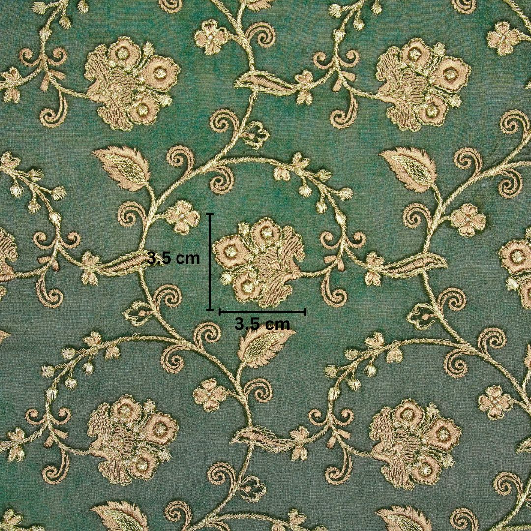 Aliya Bottle Green Viscose Georgette Embroidered Fabric in Jaal Pattern