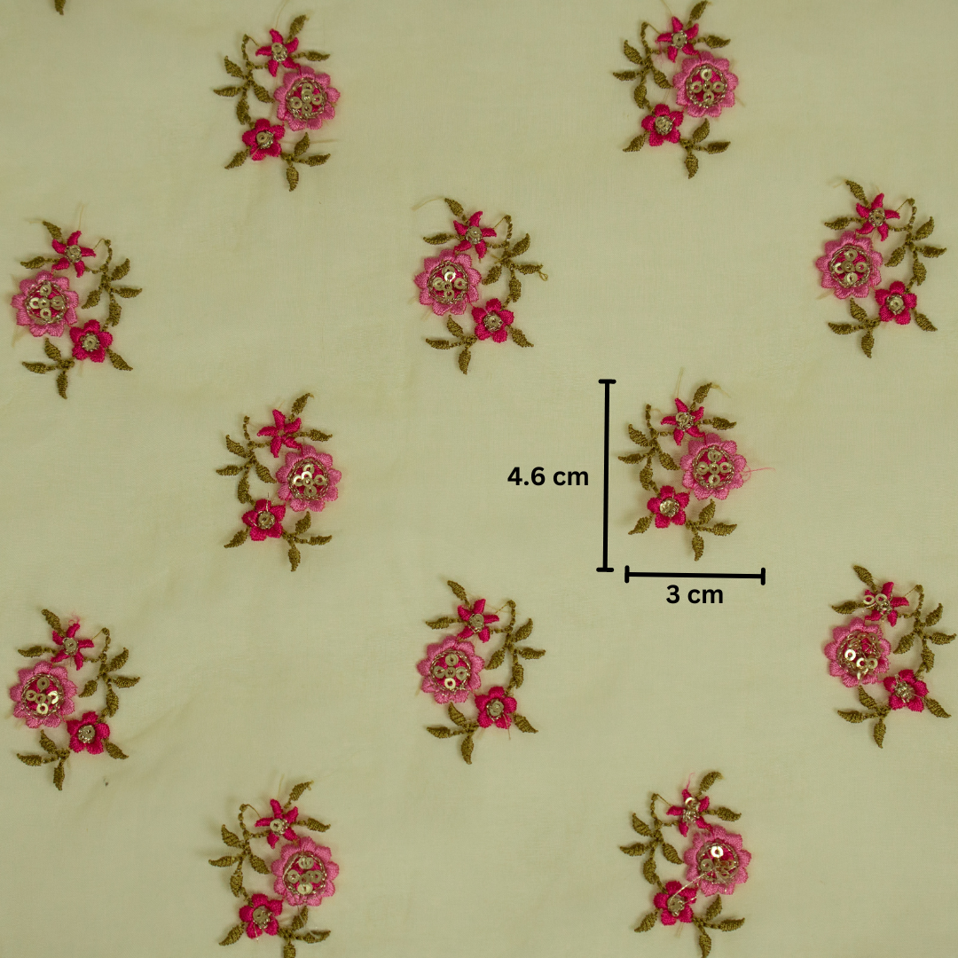Wafiza Gold Viscose Organza Embroidered Fabric in Buti Pattern