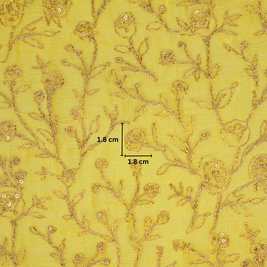 Ziya Lemon Mul Chanderi Embroidered Fabric in Jaal Pattern