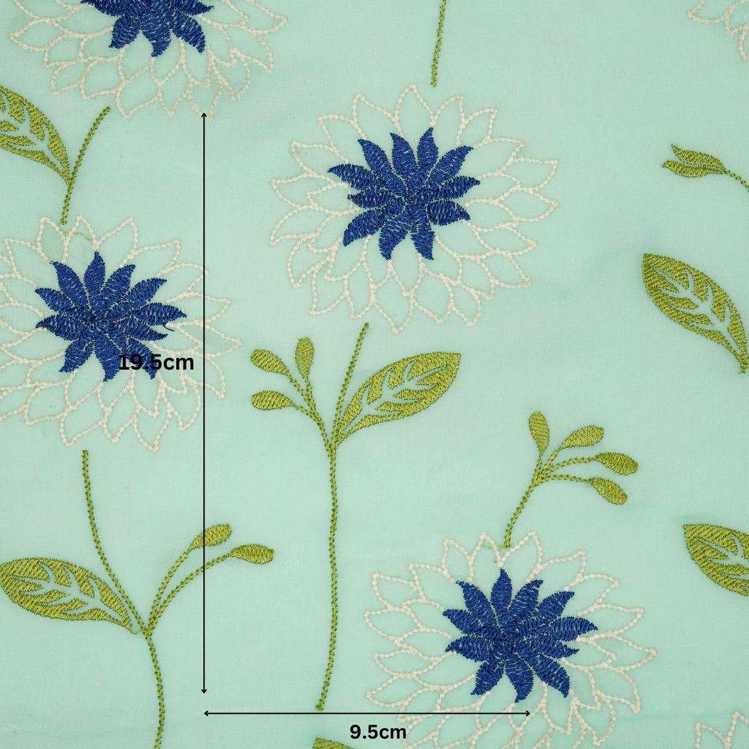 Akila Sky Blue Viscose Georgette Embroidered Fabric in Jaal Pattern