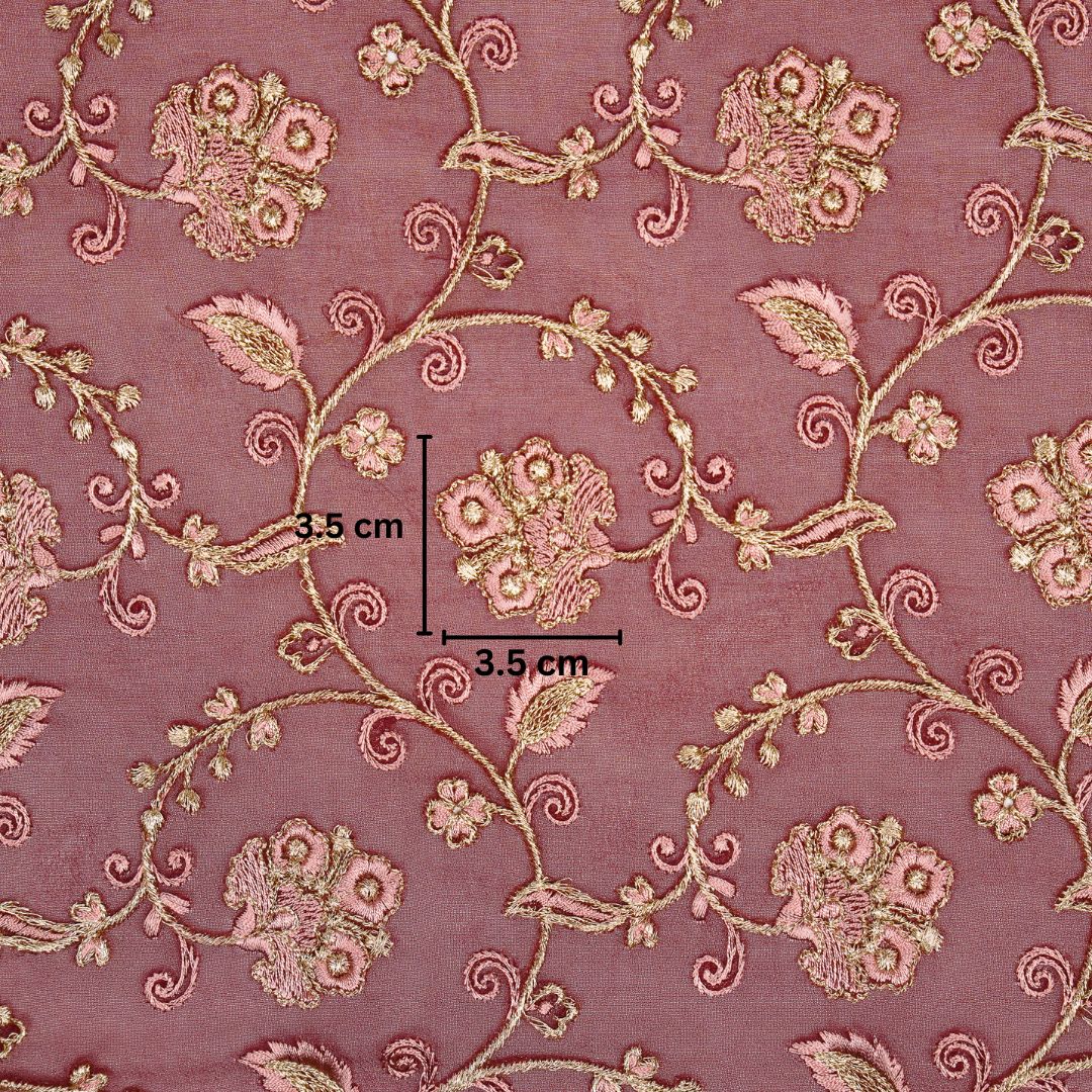 Aliya Wine Viscose Georgette Embroidered Fabric in Jaal Pattern