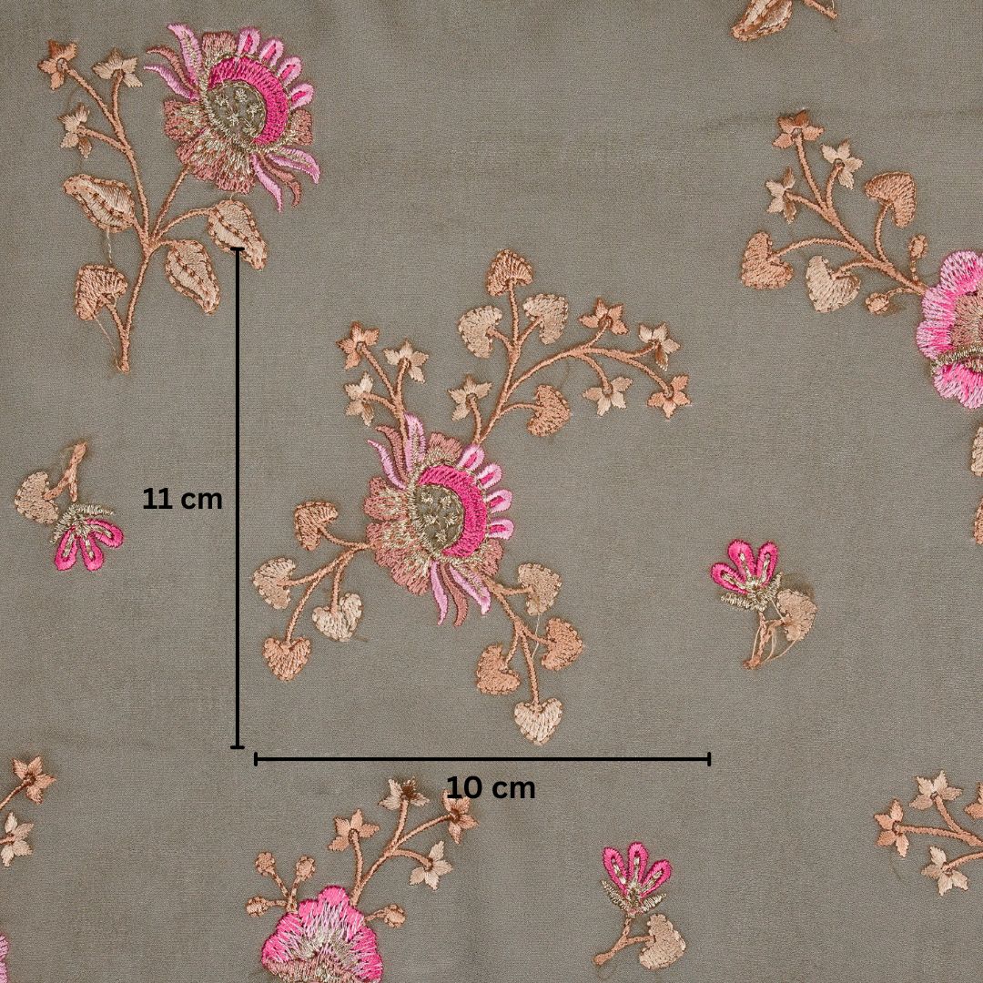 Maitri Floral Mouse Viscose Georgette Embroidered Fabric in Jaal Pattern