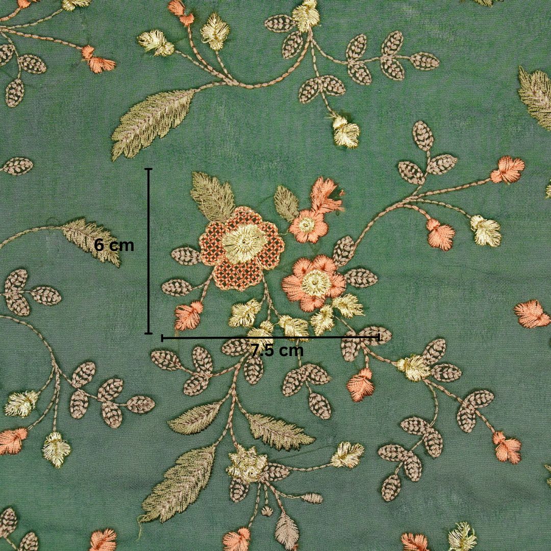 Mishfah Bottle Green Viscose Georgette Embroidered Fabric in Jaal Pattern