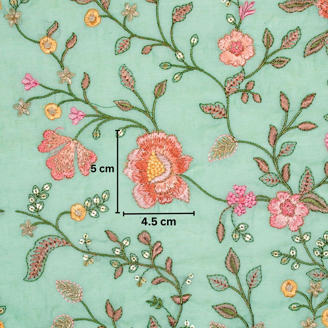 Nagma Sea Green Chanderi Embroidered Fabric in Jaal Pattern