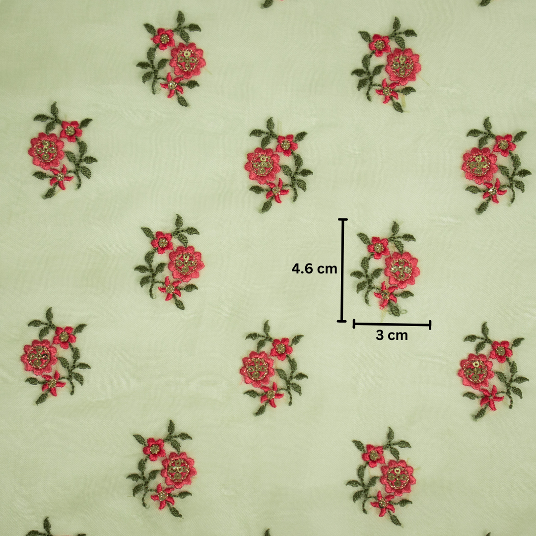 Wafiza Sea Green Viscose Organza Embroidered Fabric in Buti Pattern
