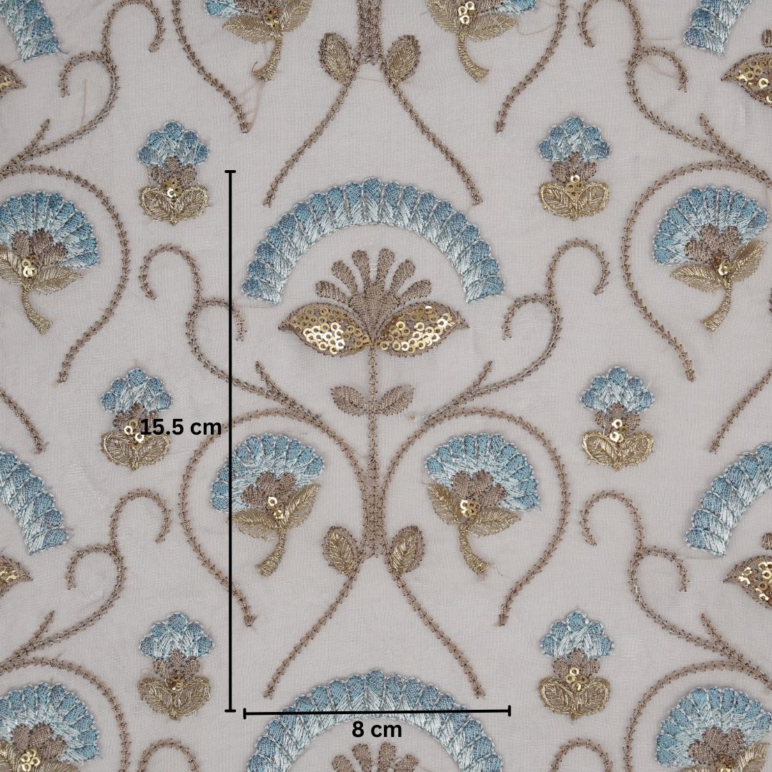 Antara Light Grey Viscose Organza Embroidered Fabric in Jaal Pattern