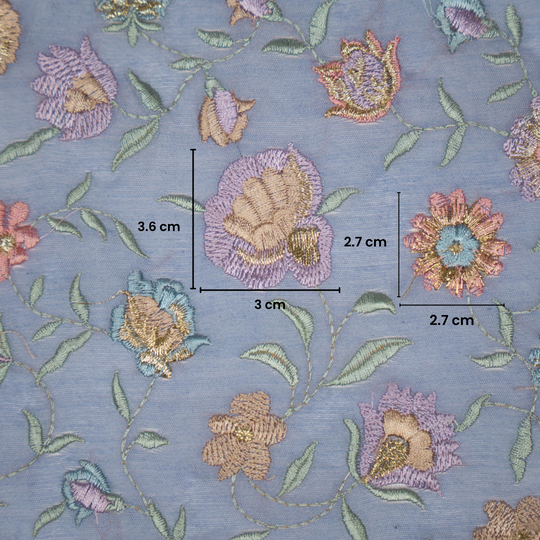 Rajeshwari Mauve Mul Chanderi Embroidered Fabric in Floral Jaal Pattern