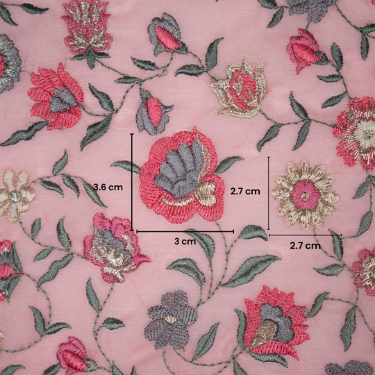 Rajeshwari Gajari Mul Chanderi Embroidered Fabric in Floral Jaal Pattern