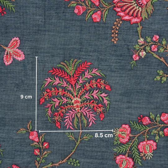 Yalina Navy Blue Chanderi Embroidered Fabric in Jaal Pattern