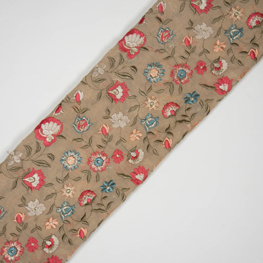 Rajeshwari Almond Mul Chanderi Embroidered Fabric in Floral Jaal Pattern