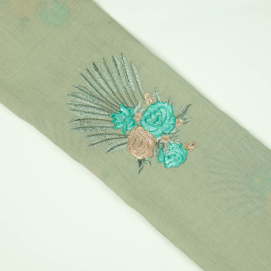 Nusrat Floral Aqua Grey Cotton Embroidered Fabric in Buta Pattern