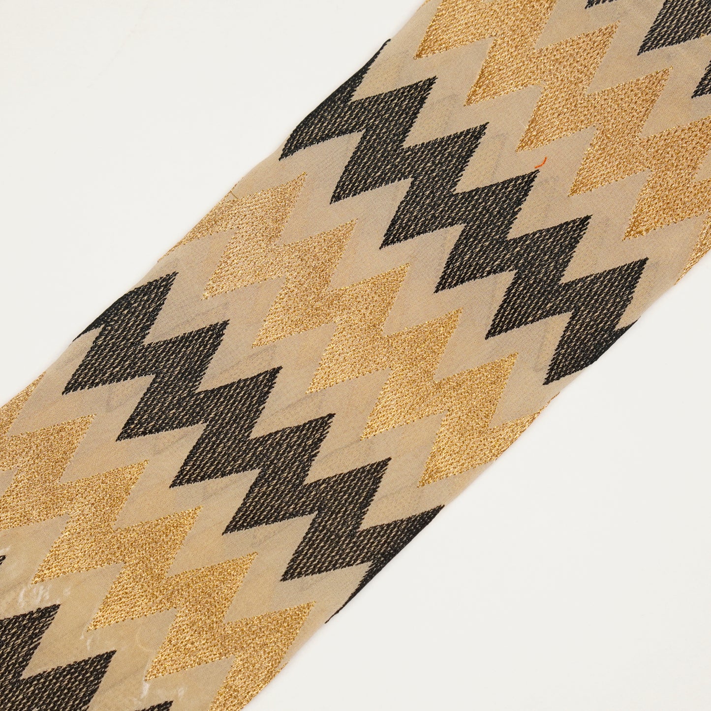 Inaya Beige Black Viscose Georgette Embroidered Fabric in Jaal Pattern