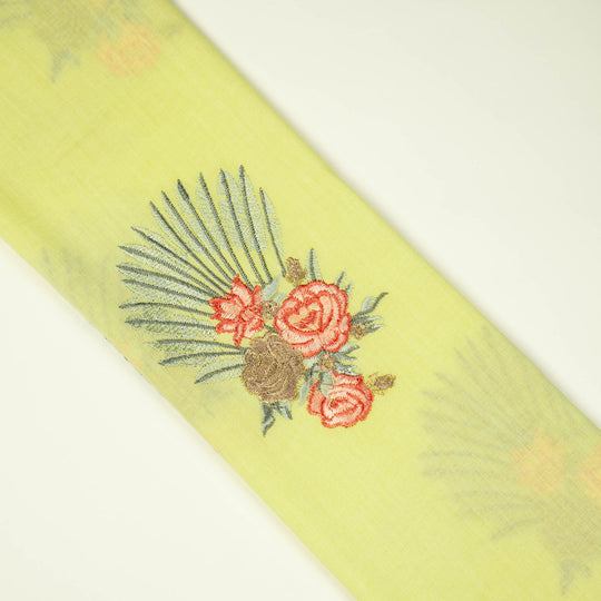 Nusrat Floral Chick Yellow Cotton Embroidered Fabric in Buta Pattern