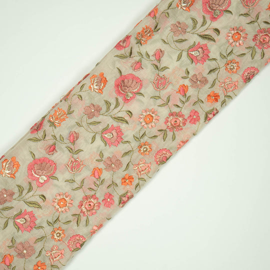 Rajeshwari Cream Mul Chanderi Embroidered Fabric in Floral Jaal Pattern