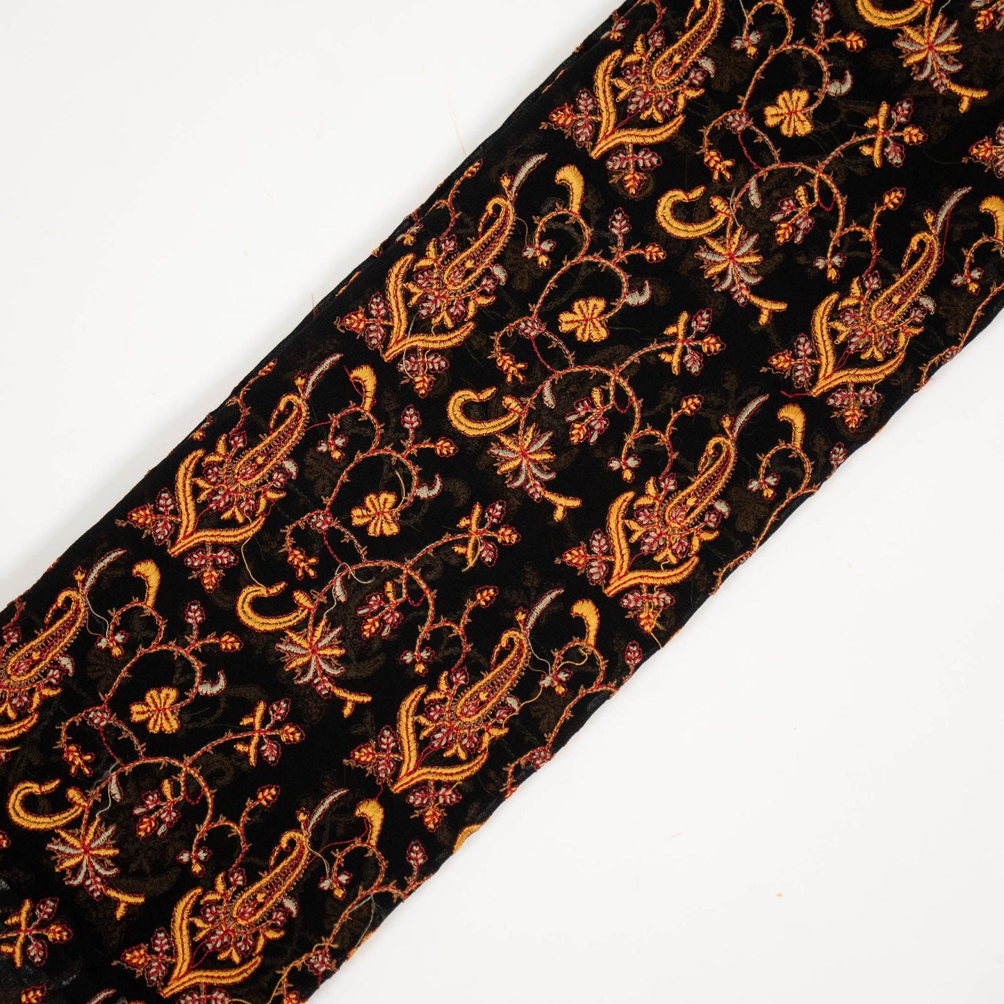 Beena Black Viscose Georgette Embroidered Fabric in Jaal Pattern