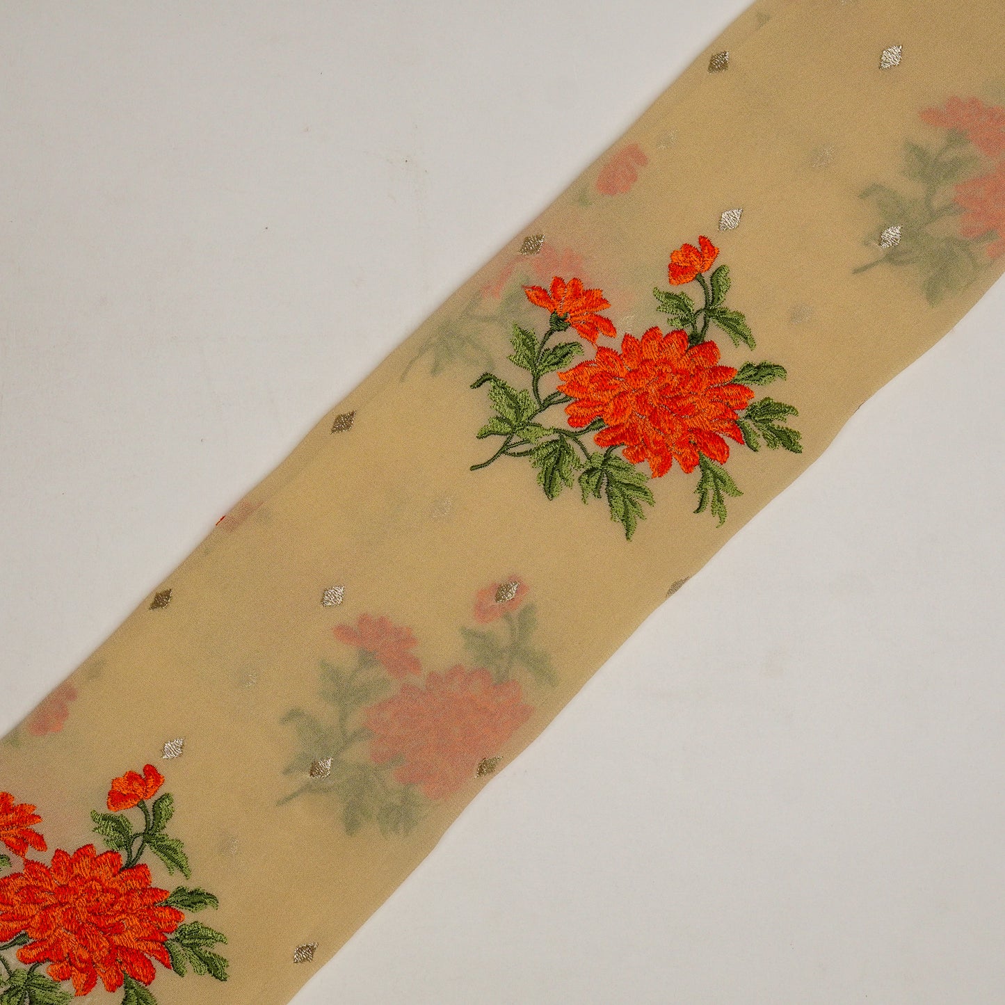 Finna Beige Viscose Georgette Embroidered Fabric in Buta Pattern