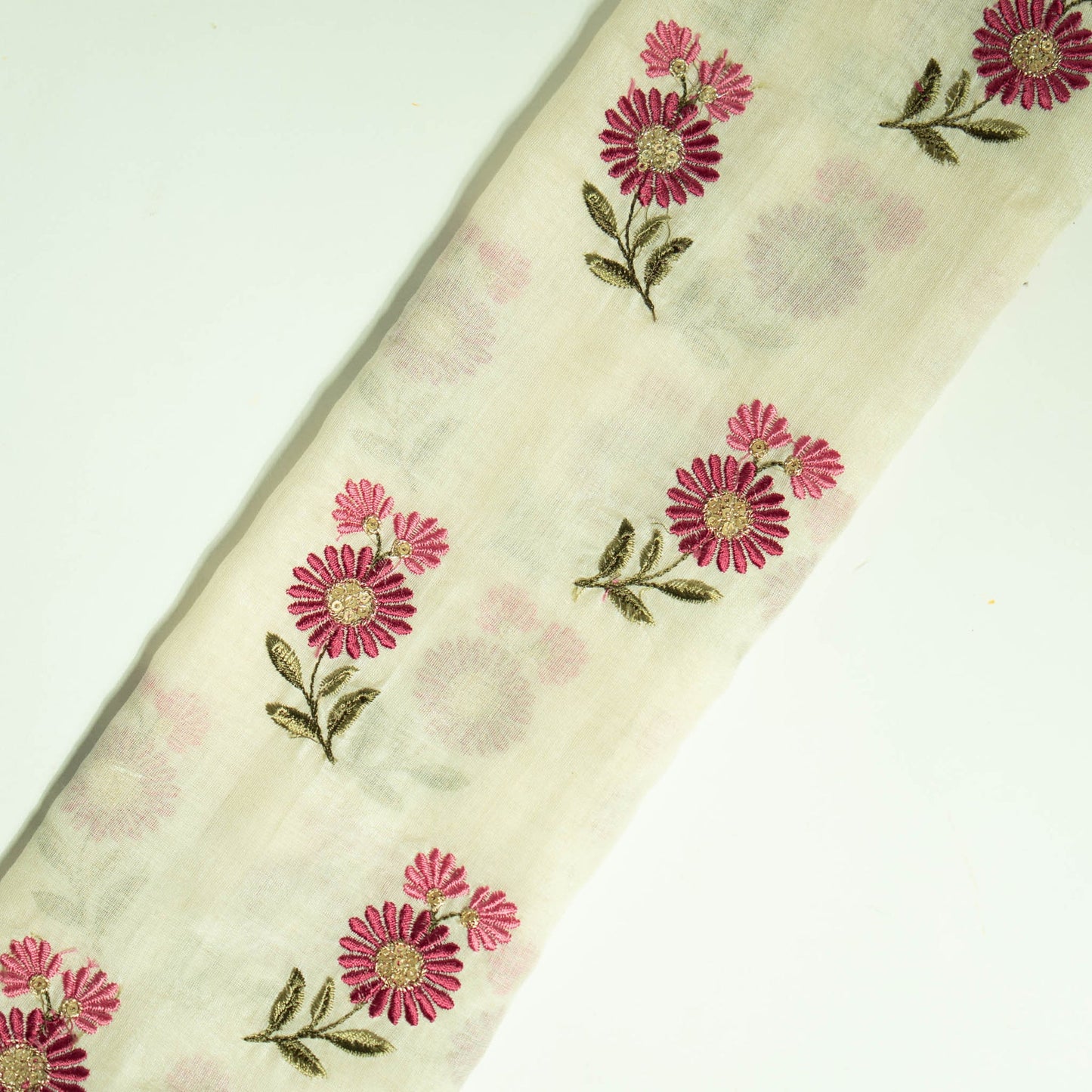 Nazirah Ivory Chanderi Embroidered Fabric in Buta Pattern