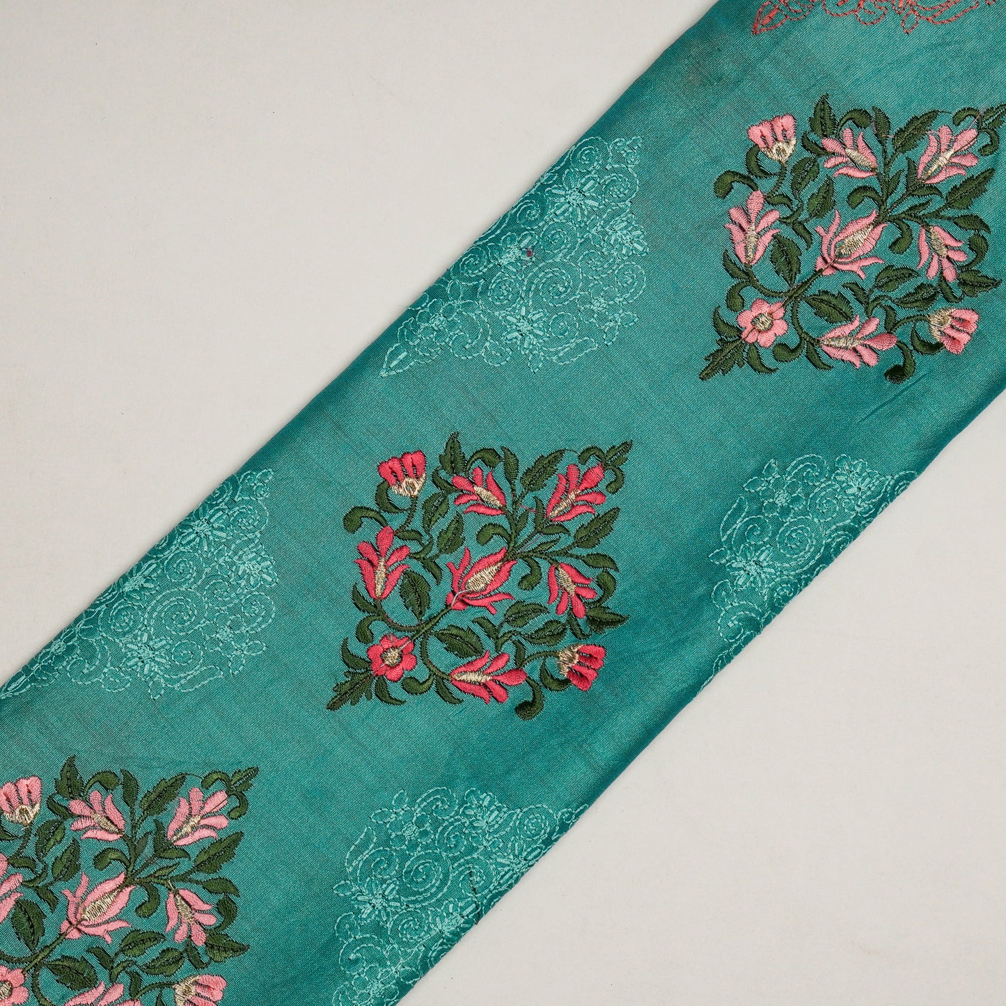 Arsia Turquoise Chanderi Embroidered Fabric in Buta Pattern