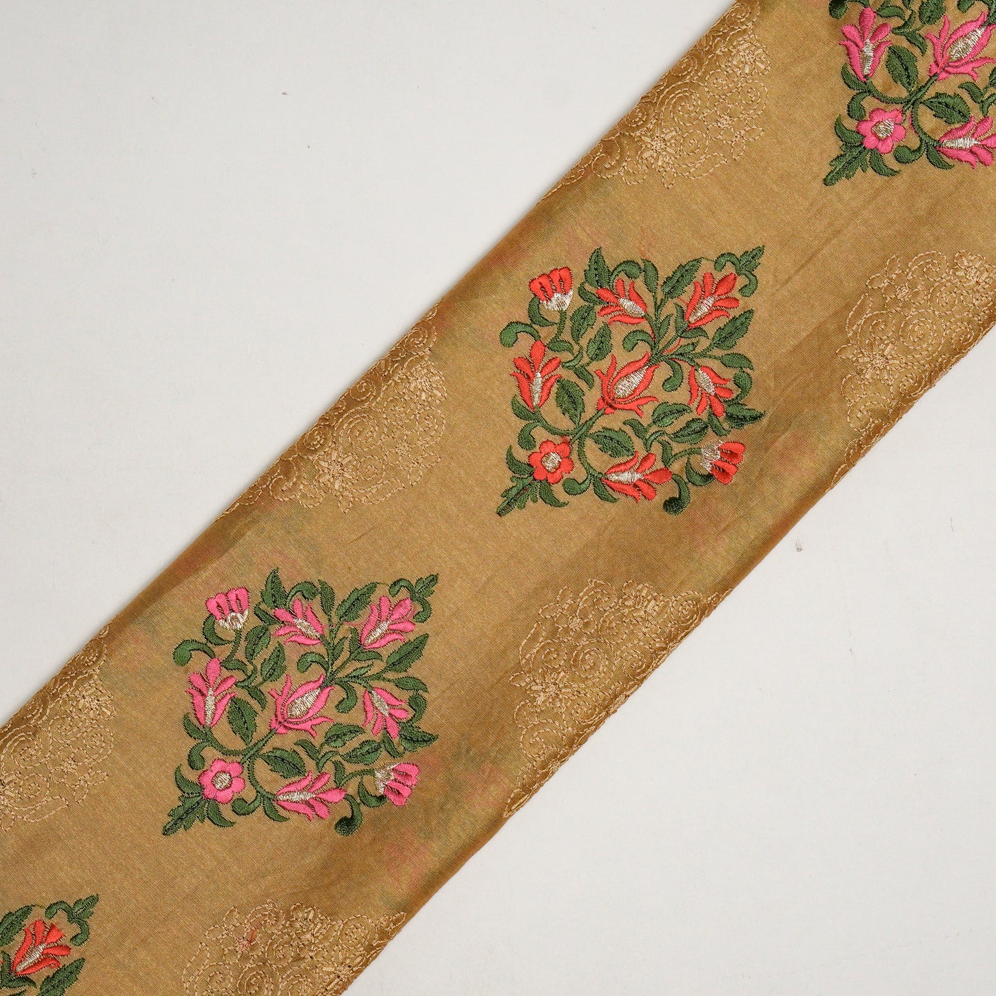 Arsia Almond Chanderi Embroidered Fabric in Buta Pattern