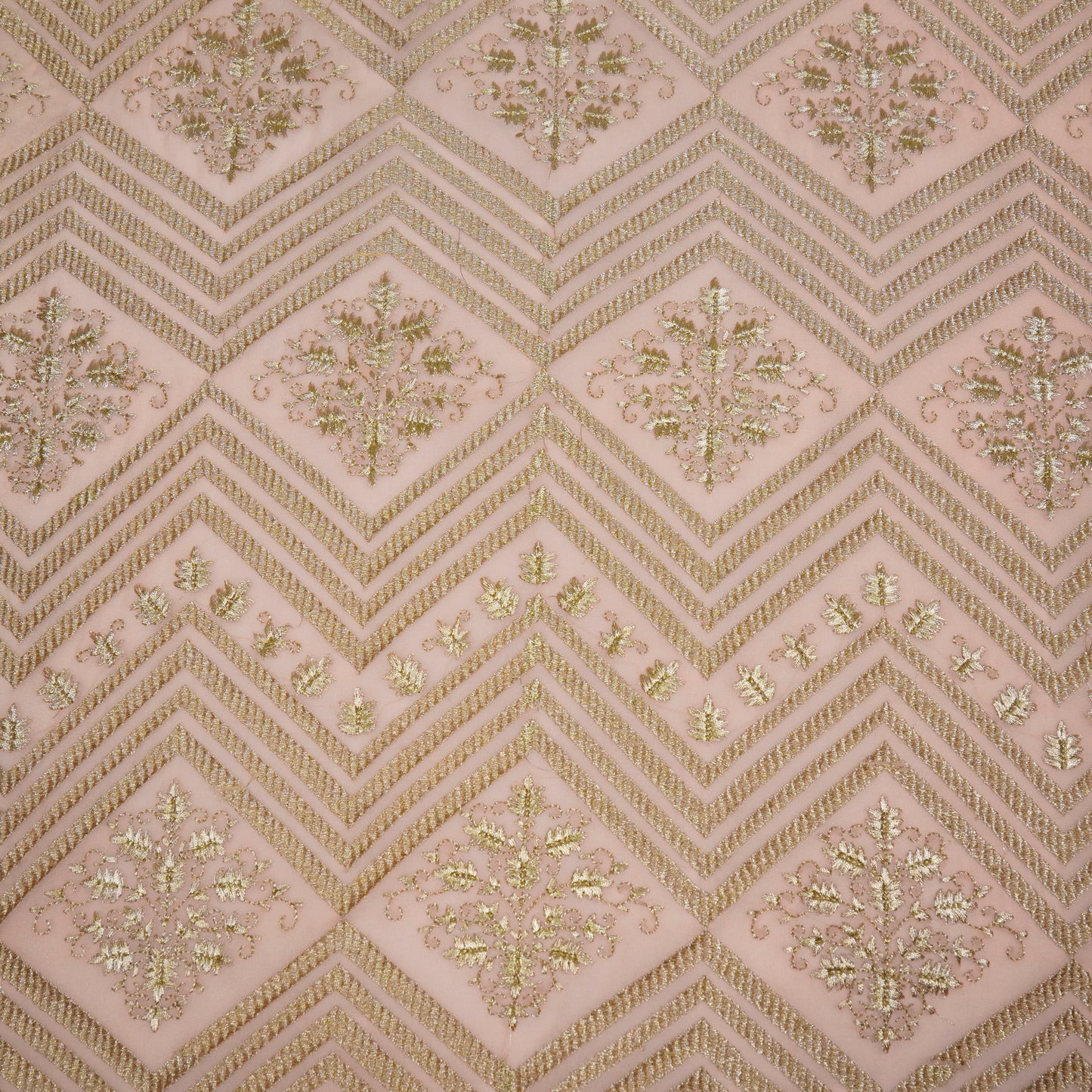 Azeem Light Peach Chanderi Embroidered Fabric in Buta Pattern