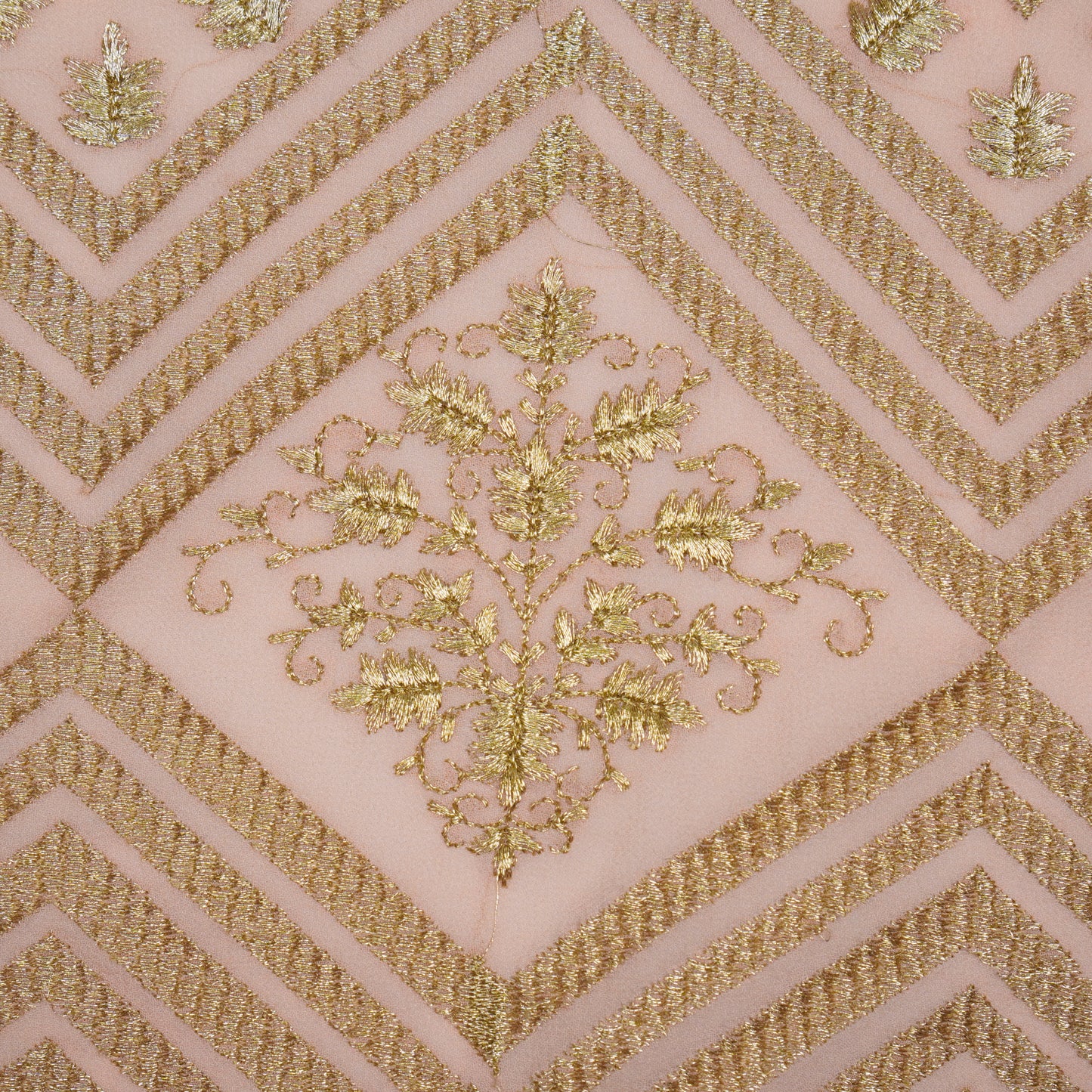 Azeem Light Peach Chanderi Embroidered Fabric in Buta Pattern