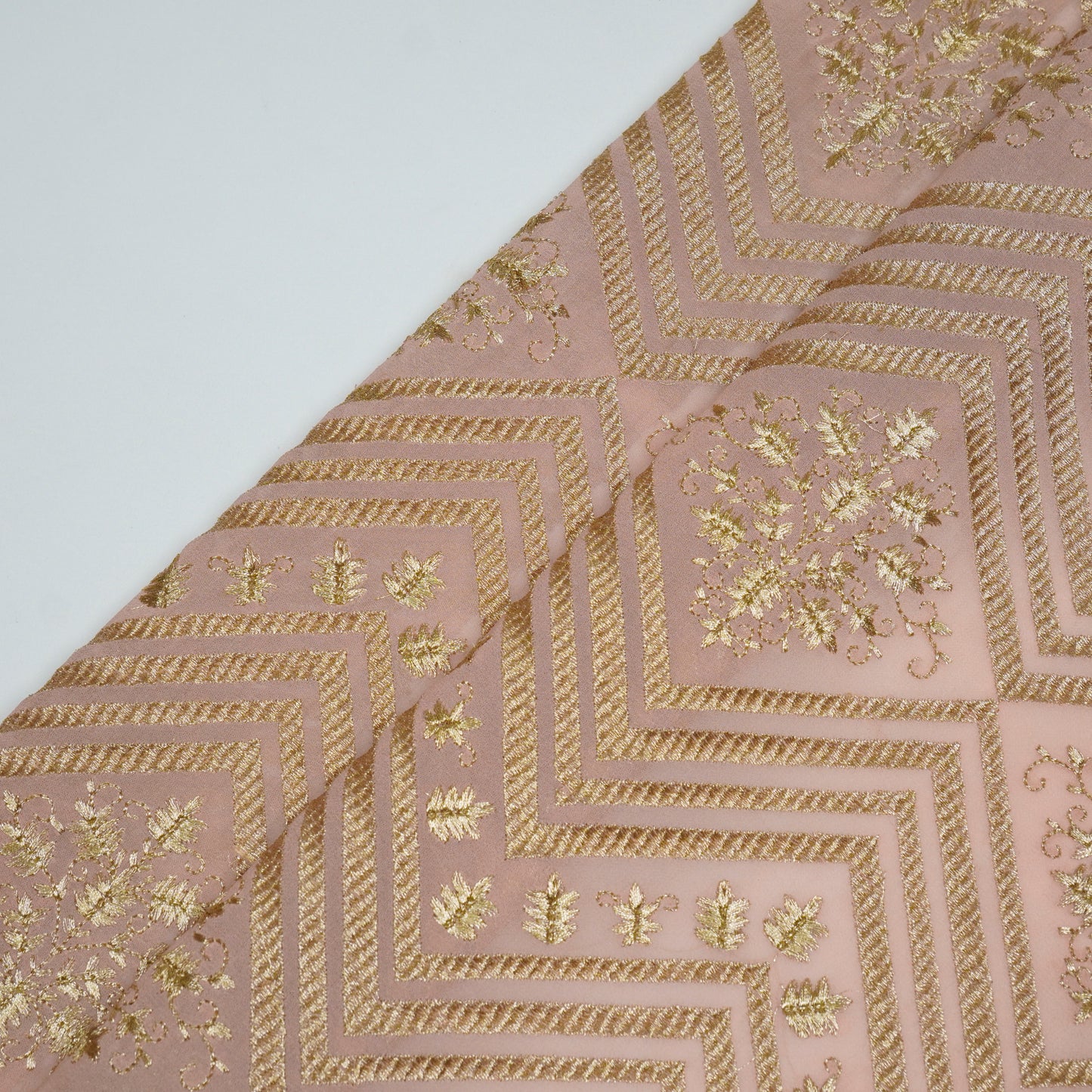 Azeem Light Peach Chanderi Embroidered Fabric in Buta Pattern