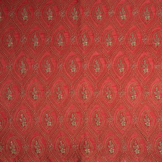 Aziz Blood Red Viscose Georgette Embroidered Fabric in Jaal Pattern