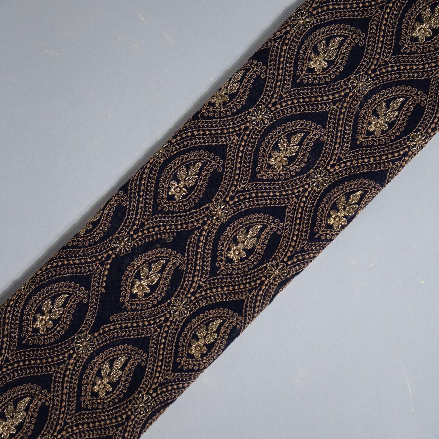 Aziz Navy Blue Viscose Georgette Embroidered Fabric in Jaal Pattern