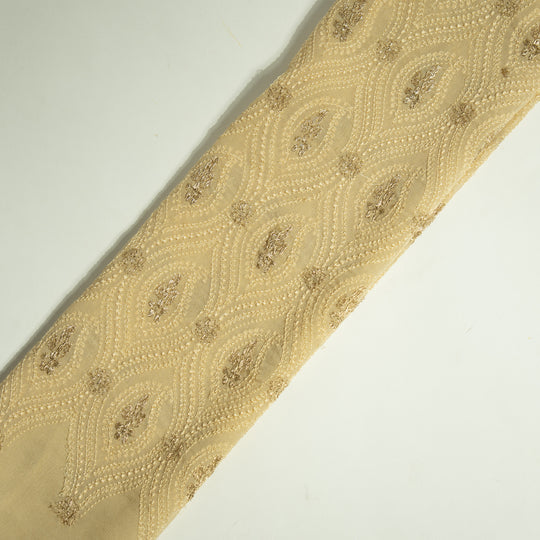 Aziz Beige Viscose Georgette Embroidered Fabric in Jaal Pattern