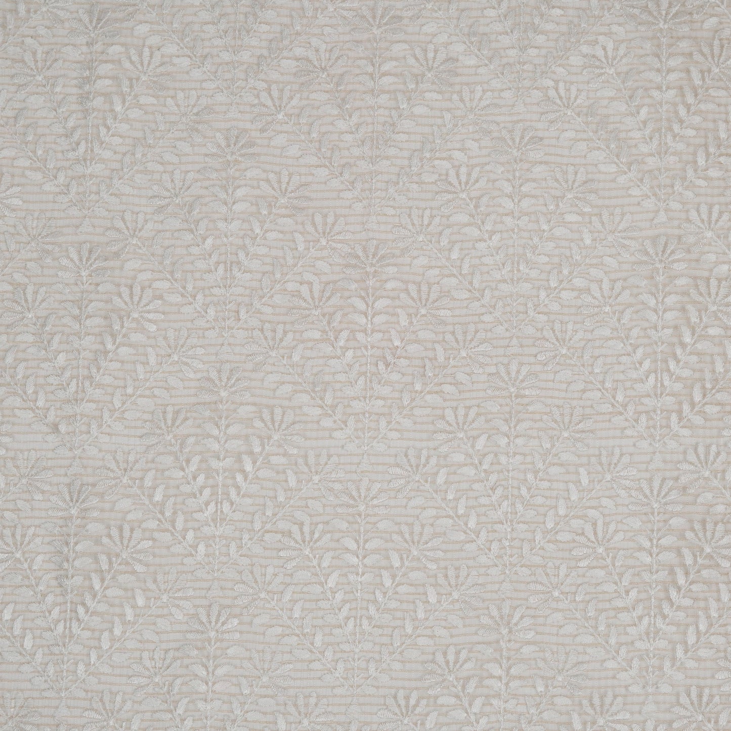 Diba Ivory Semi Munga Kota Embroidered Fabric in Jaal Pattern