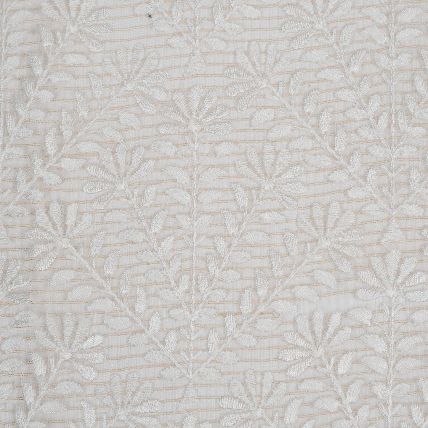 Diba Ivory Semi Munga Kota Embroidered Fabric in Jaal Pattern