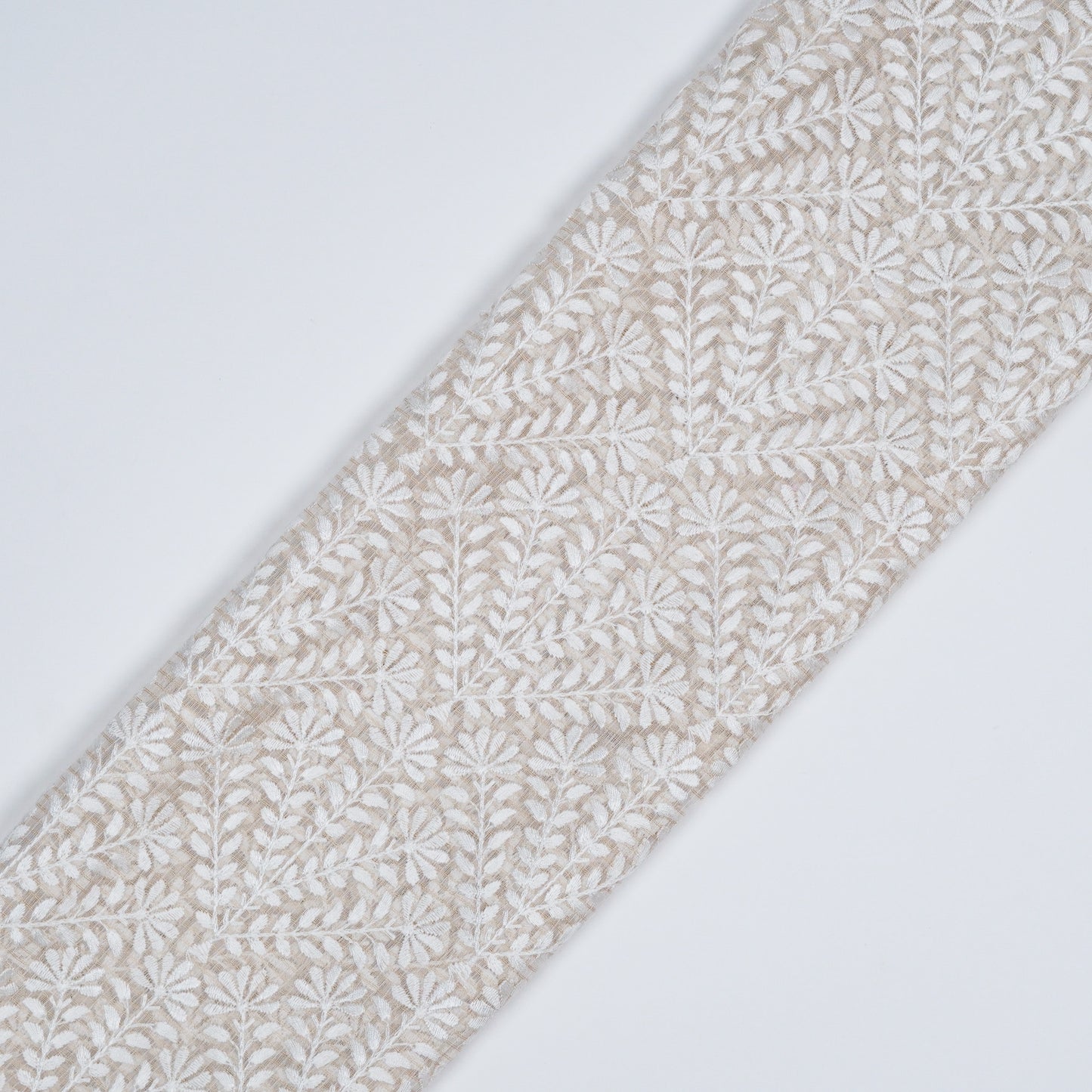 Diba Ivory Semi Munga Kota Embroidered Fabric in Jaal Pattern