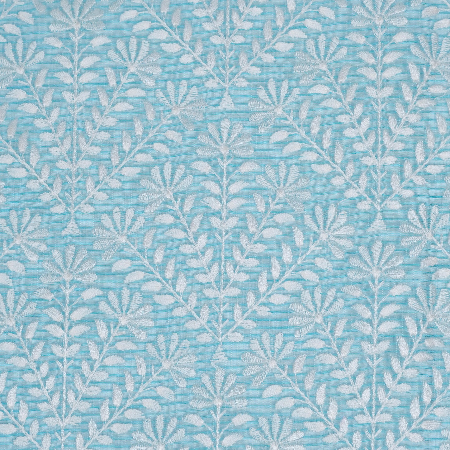 Diba Turquoise Semi Munga Kota Embroidered Fabric in Jaal Pattern
