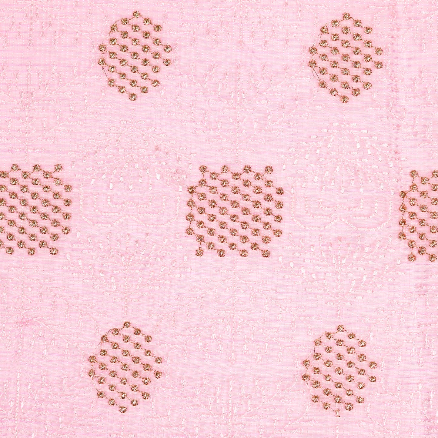 Sehrish Pink Semi Munga Kota Embroidered Fabric in Buta Pattern