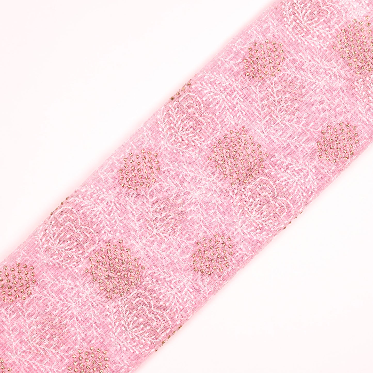 Sehrish Pink Semi Munga Kota Embroidered Fabric in Buta Pattern