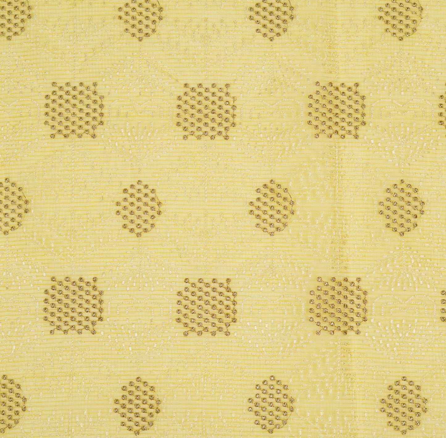 Sehrish Lemon Semi Munga Kota Embroidered Fabric in Buta Pattern