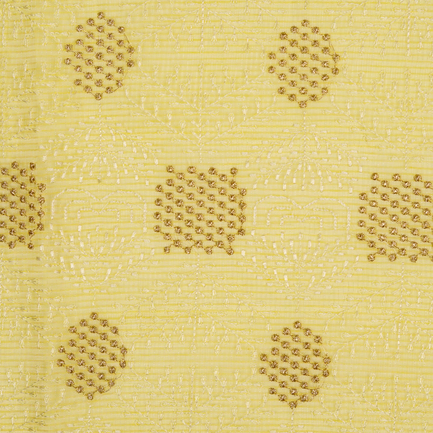 Sehrish Lemon Semi Munga Kota Embroidered Fabric in Buta Pattern