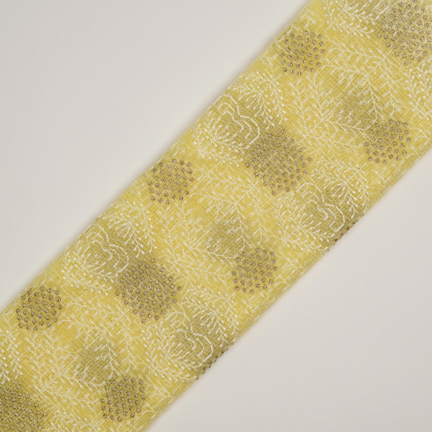Sehrish Lemon Semi Munga Kota Embroidered Fabric in Buta Pattern