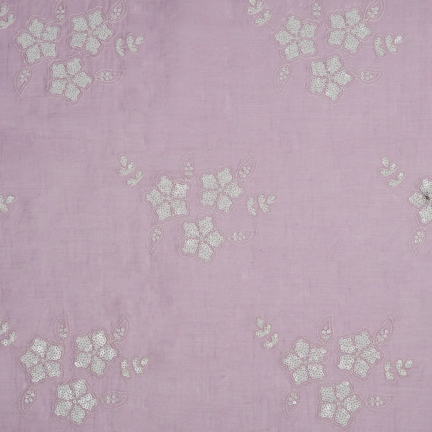 Aqsa Floral Lilac Mul Chanderi Embroidered Fabric in Buta Pattern
