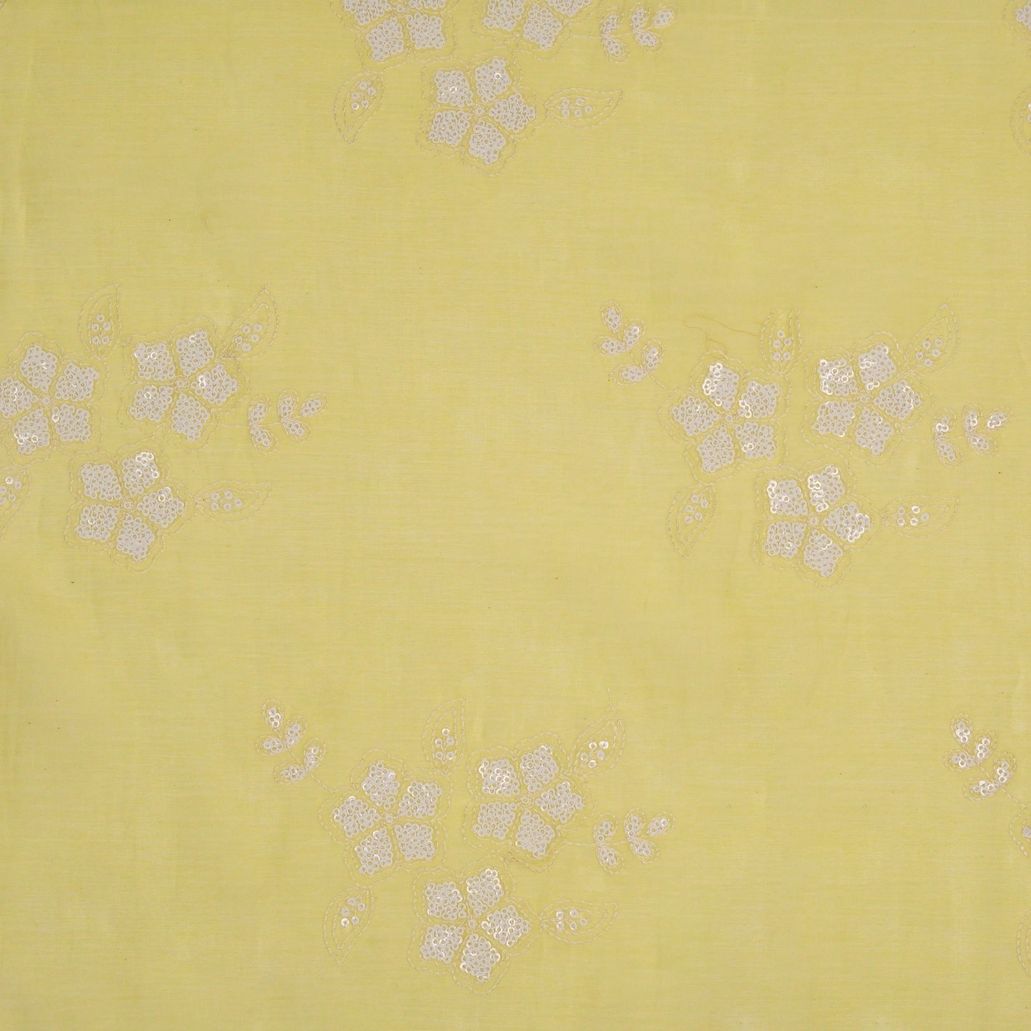 Aqsa Floral Yellow Mul Chanderi Embroidered Fabric in Buta Pattern
