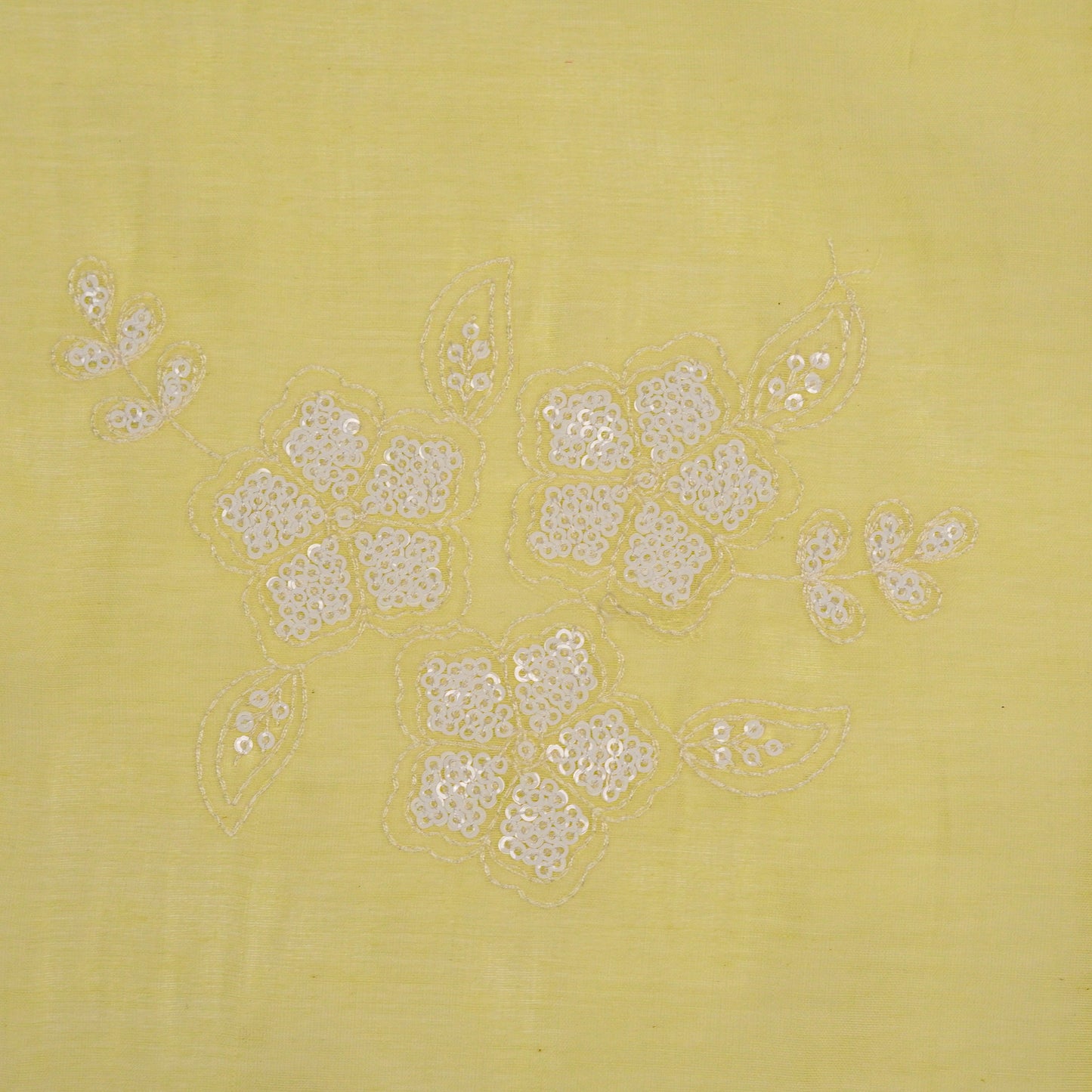 Aqsa Floral Yellow Mul Chanderi Embroidered Fabric in Buta Pattern