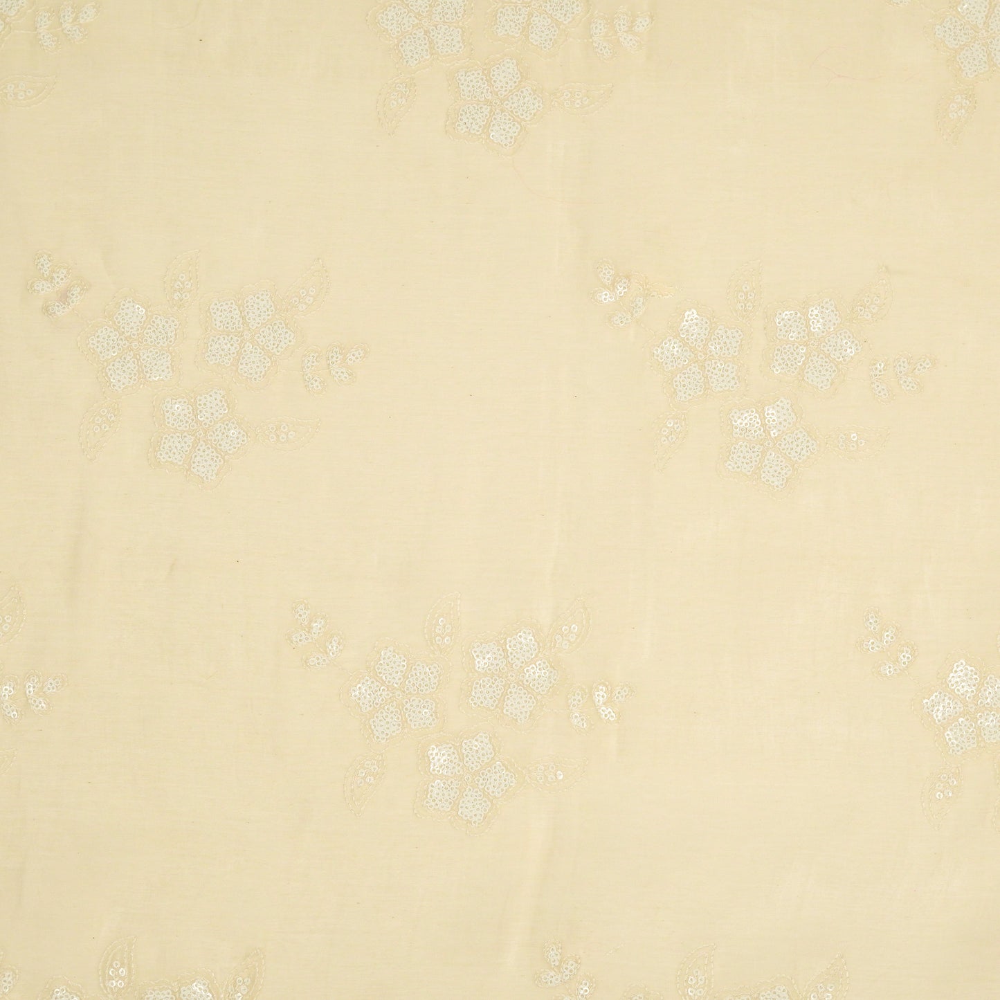 Aqsa Floral Cream Mul Chanderi Embroidered Fabric in Buta Pattern